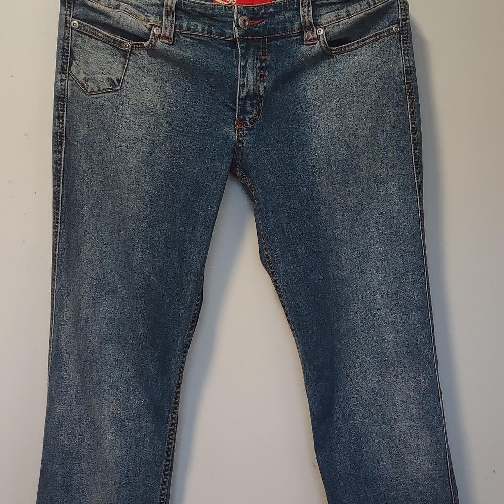 Express X2 Women's Blue Taper Mid-Rise Jeans 31"